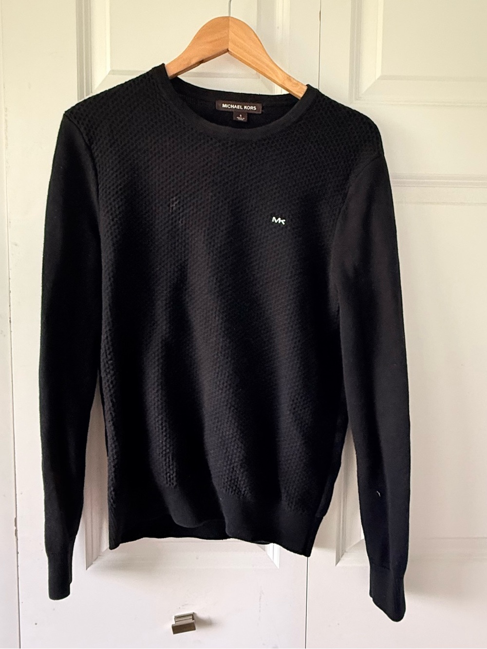 Michael Kors Black Textured Front Crewneck Sweater